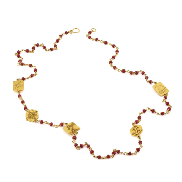 Charm Amulet Story Chain Necklace with Ruby