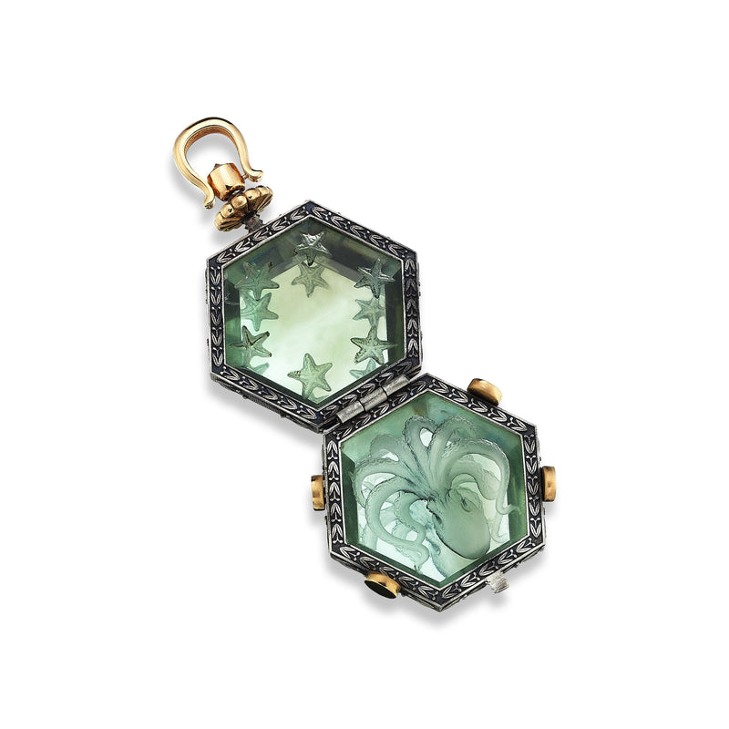 Grand Tour Octopus And Starfish Prasiolite Locket