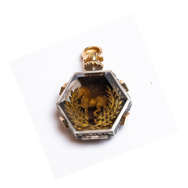 GRAND TOUR Smoky Topaz Horse and Laurel Locket