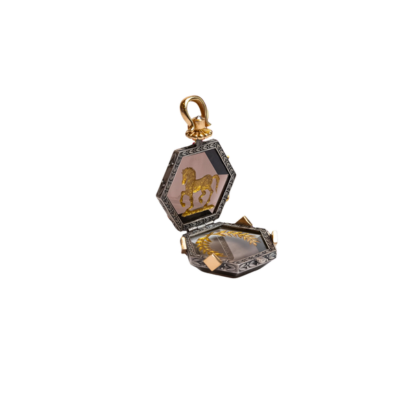 GRAND TOUR Smoky Topaz Horse and Laurel Locket