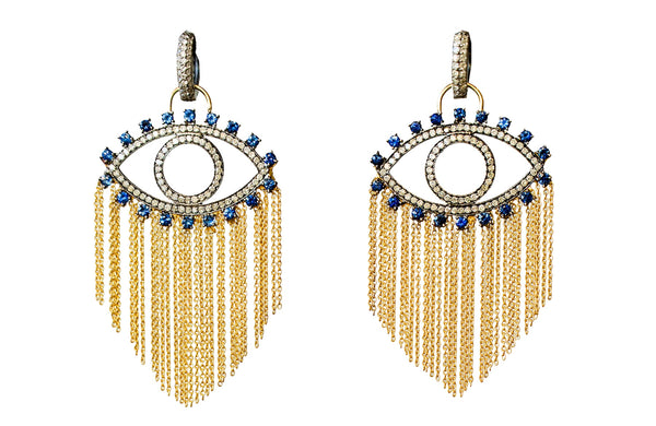 EVIL EYE FRINGED STATEMENT EARRINGS