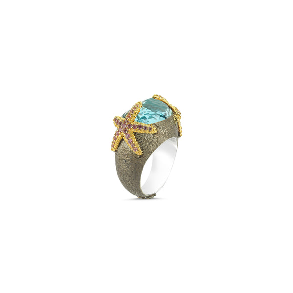 BEAUTY AND THE BEAST BLUE TOPAZ STARFISH STATEMENT RINGJewelryStella Flame Gallery