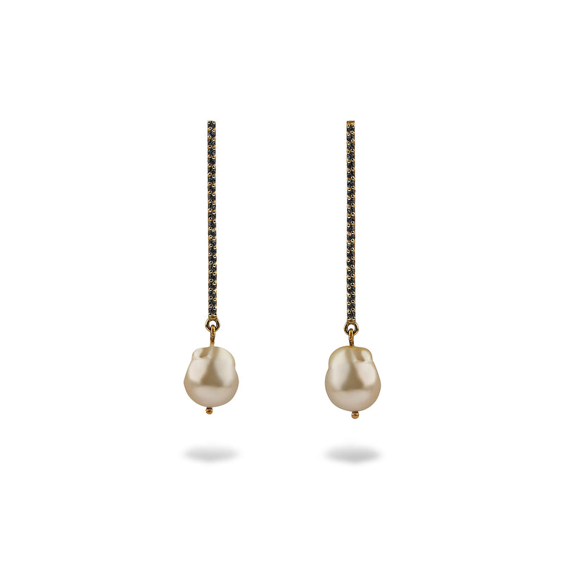 MARISSA MATCHSTICK EARRINGS WITH SEMI-BAROQUE SOUTH SEA PEARL DROPSJewelryStella Flame Gallery